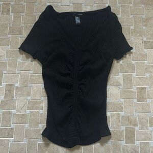 Aqua black sinched crop top